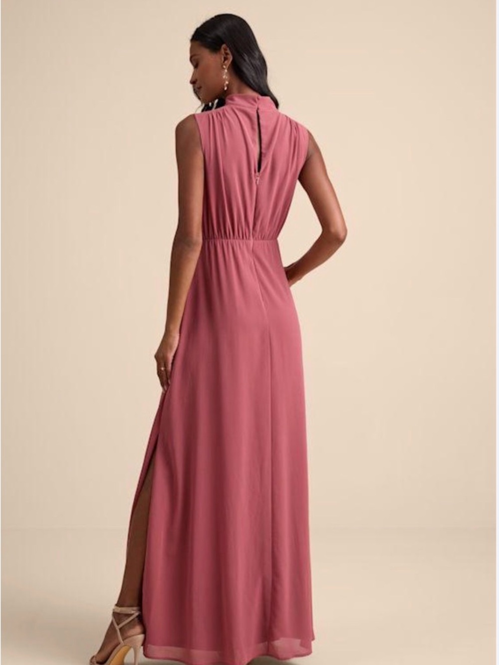 Lulus Classic Elegance Sage Chiffon Sleeveless Mock Neck Maxi Dress Small - Picture 3 of 15